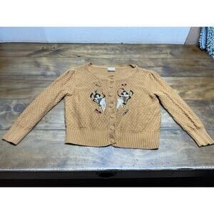 Mischief Made Showgirls Cropped Cardigan Women Large Pointelle Knit Embroidered